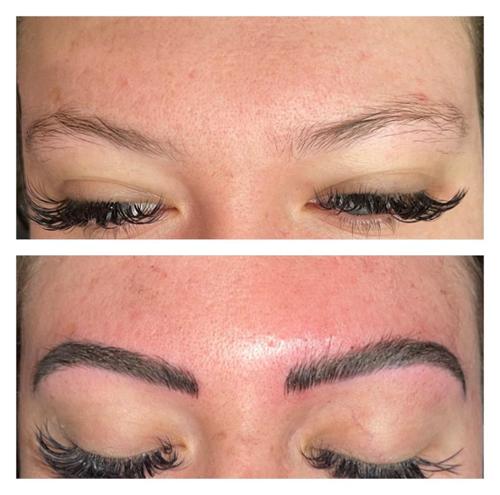 Before and after powder brows with Mattison